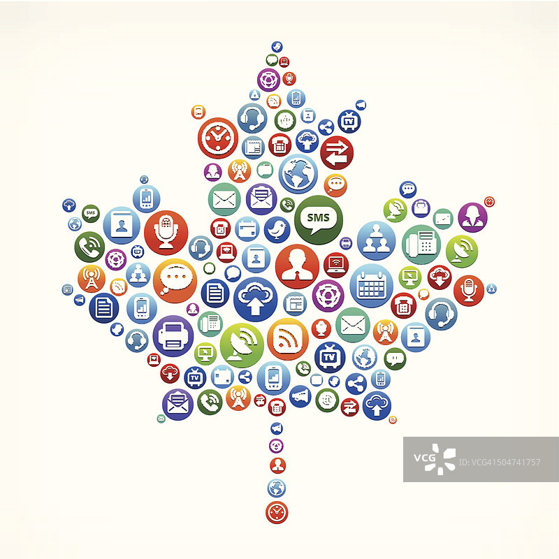 枫叶与社交网络和互联网颜色按钮图片素材