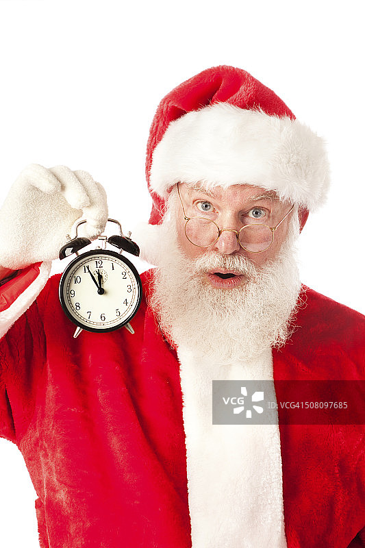 圣诞老人拿着闹钟准备圣诞购物图片素材