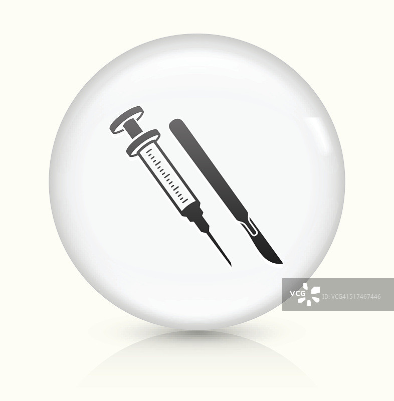 注射器和手术刀图标上白色的圆形矢量按钮图片素材