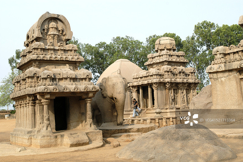 五拉塔潘查拉塔寺创建于7世纪，Mahabalipuram Mamallapuram，泰米尔纳德邦，印度图片素材