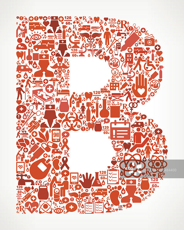字母b医疗保健和医疗红色图标模式图片素材