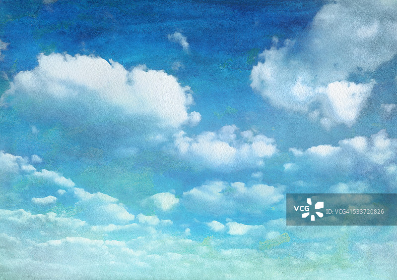 水彩画夏天的蓝天与云彩图片素材