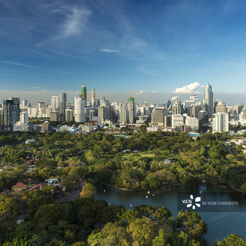 朗菲尼公园和曼谷市区天际线泰国图片素材