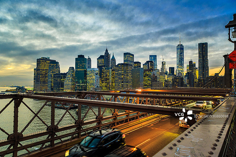 布鲁克林大桥上的日落图片素材