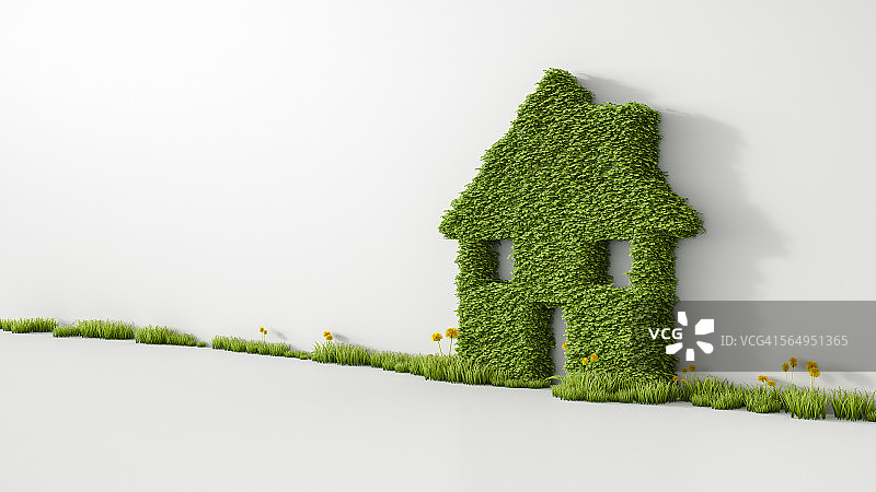 3D渲染，房子从墙上的草，复制空间图片素材