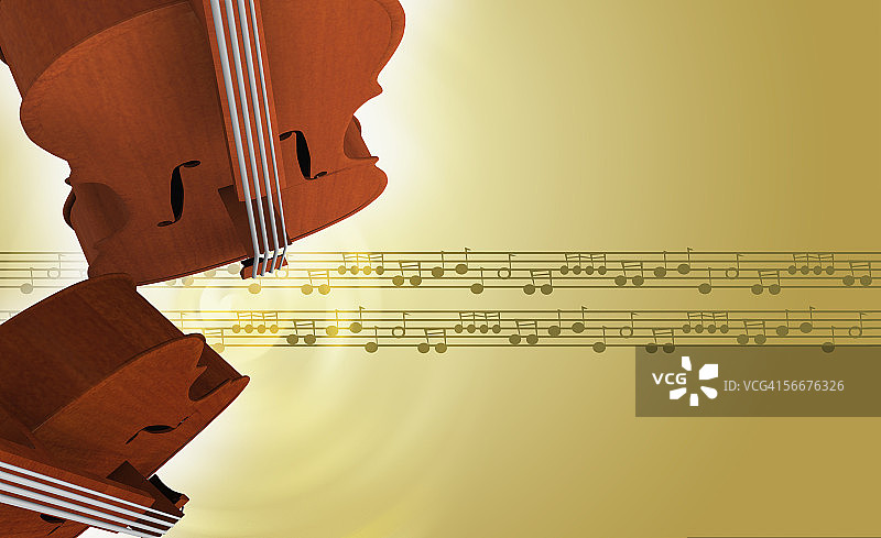 高角度的两个小提琴与音符图片素材