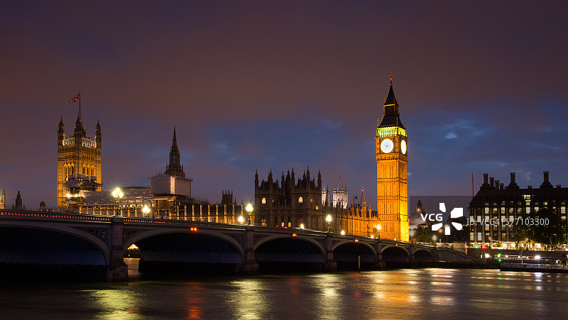晚上的大本钟，伦敦，英国图片素材