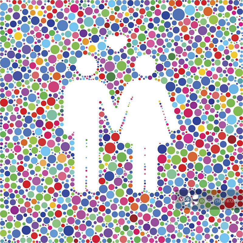 在彩色圆圈背景图案上的夫妇牵手图标图片素材