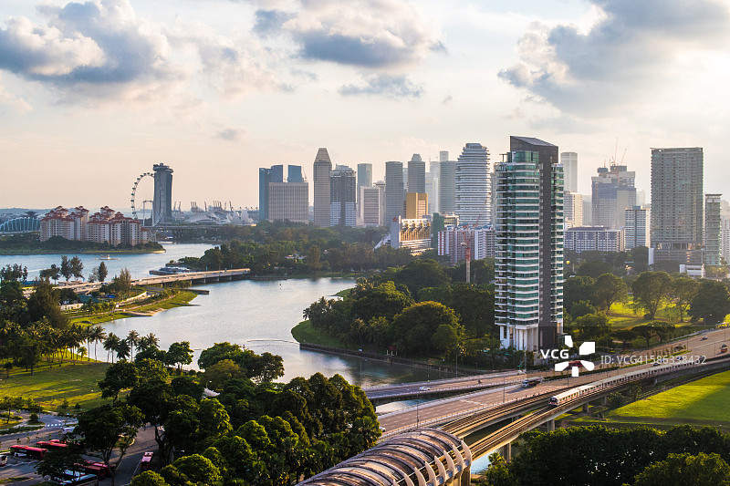 新加坡市中心天际线，建筑和加兰地区的城市景观图片素材