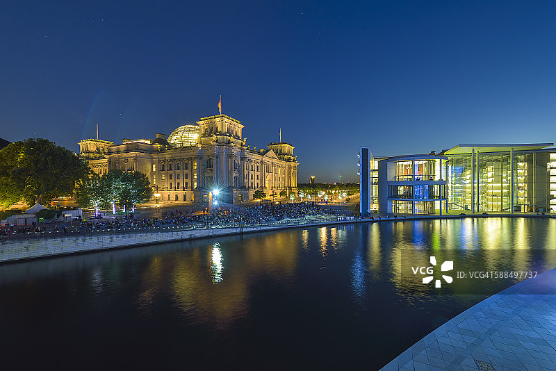 德国，柏林，国会大厦和保罗Loebe大厦在黄昏图片素材