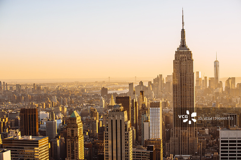 日落时的曼哈顿鸟瞰图图片素材