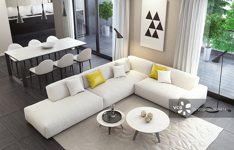 清新现代的白色风格客厅内饰图片素材