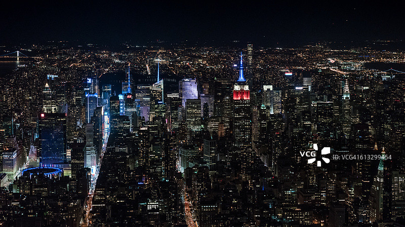 空中曼哈顿中城之夜-纽约图片素材