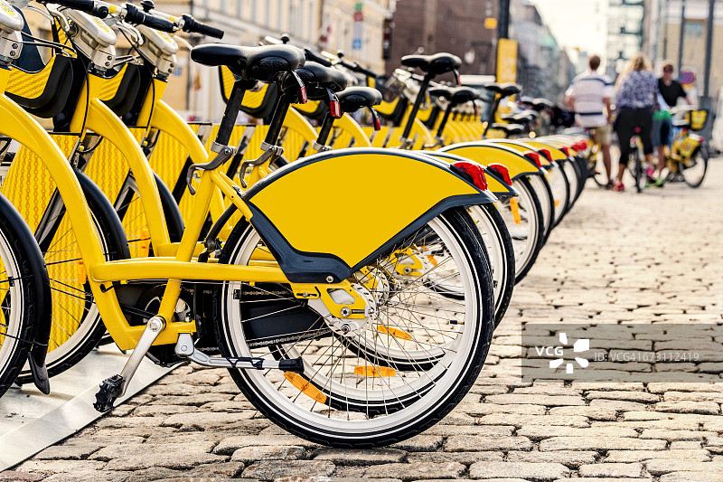 芬兰，赫尔辛基，租赁自行车，城市自行车图片素材