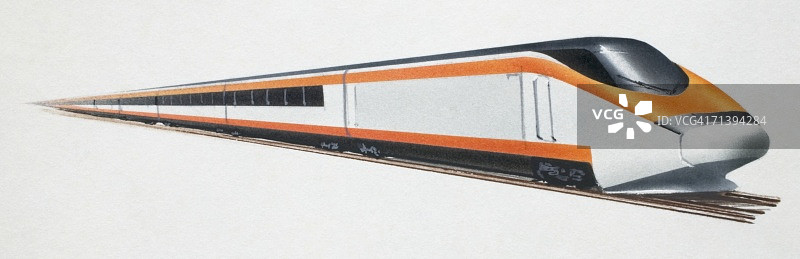 橙色和白色的未来主义火车。图片素材