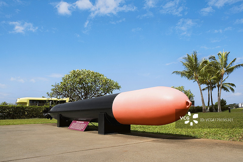 珍珠港，檀香山，瓦胡岛，夏威夷群岛，公园里的导弹雕塑图片素材