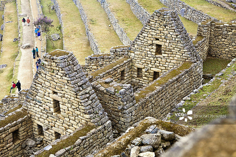 高角度的旧废墟，马丘比丘，库斯科地区，秘鲁图片素材