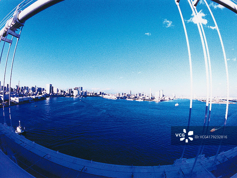 空中鱼眼镜头的彩虹桥，东京，日本图片素材