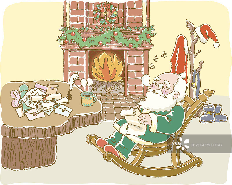 圣诞老人在他的房间休息的画，插图图片素材