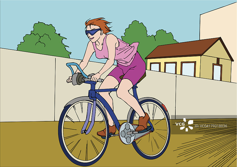 女人骑着自行车，在锻炼，低角度的视野图片素材