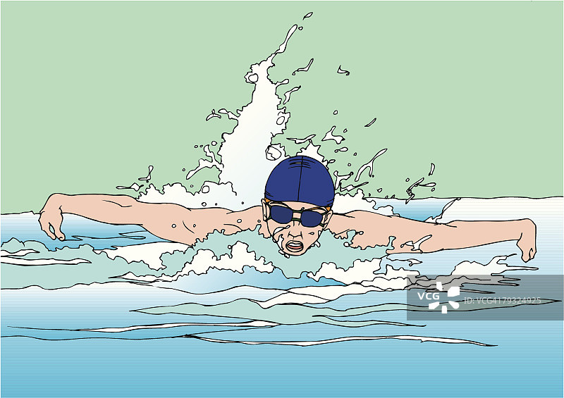 一个年轻人游泳的画，插图图片素材