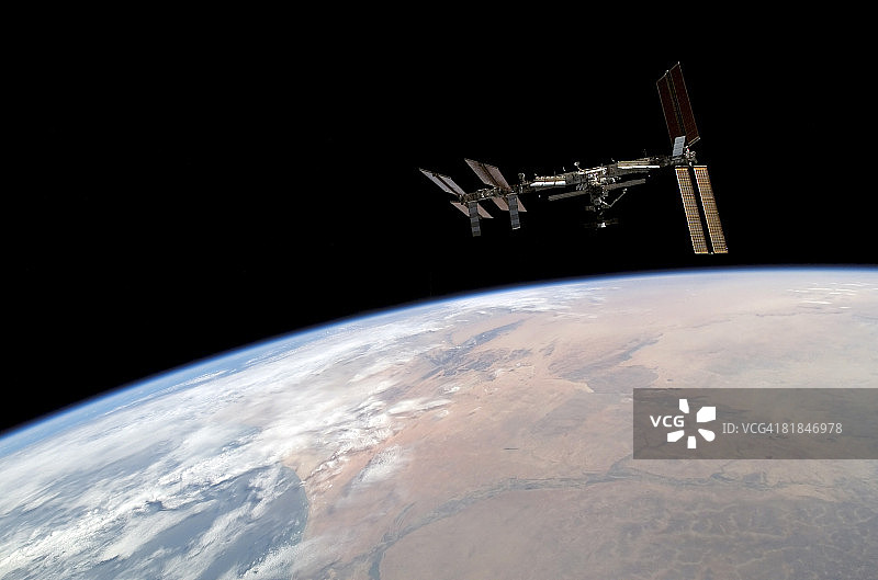 国际空间站的背景是地球的地平线。图片素材