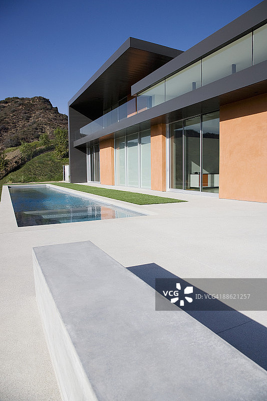 现代住宅和游泳池的外观图片素材