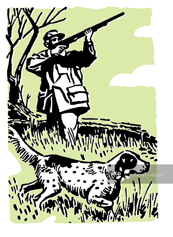 一个带着猎狗打猎的人图片素材