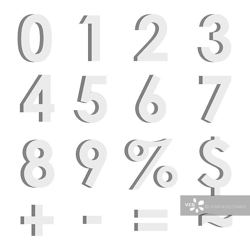 一组白色3D数字和符号孤立图片素材