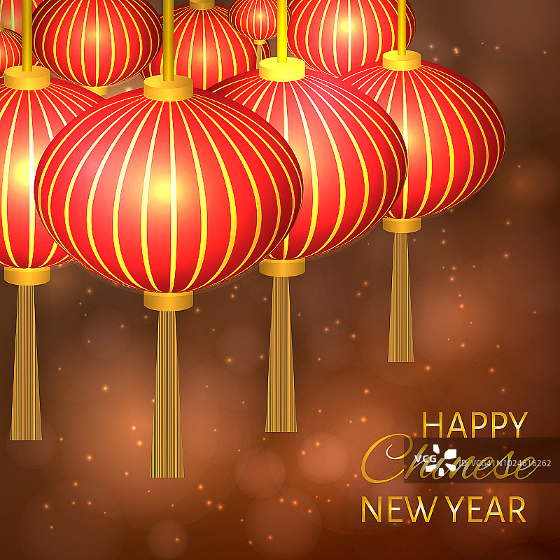 中国新年矢量插图与散景灯笼的背景。易于编辑您的项目设计模板。可用作贺卡、横幅、请柬等。图片素材