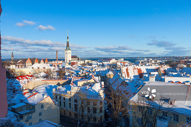 爱沙尼亚塔林城市全景冬季景观图片素材