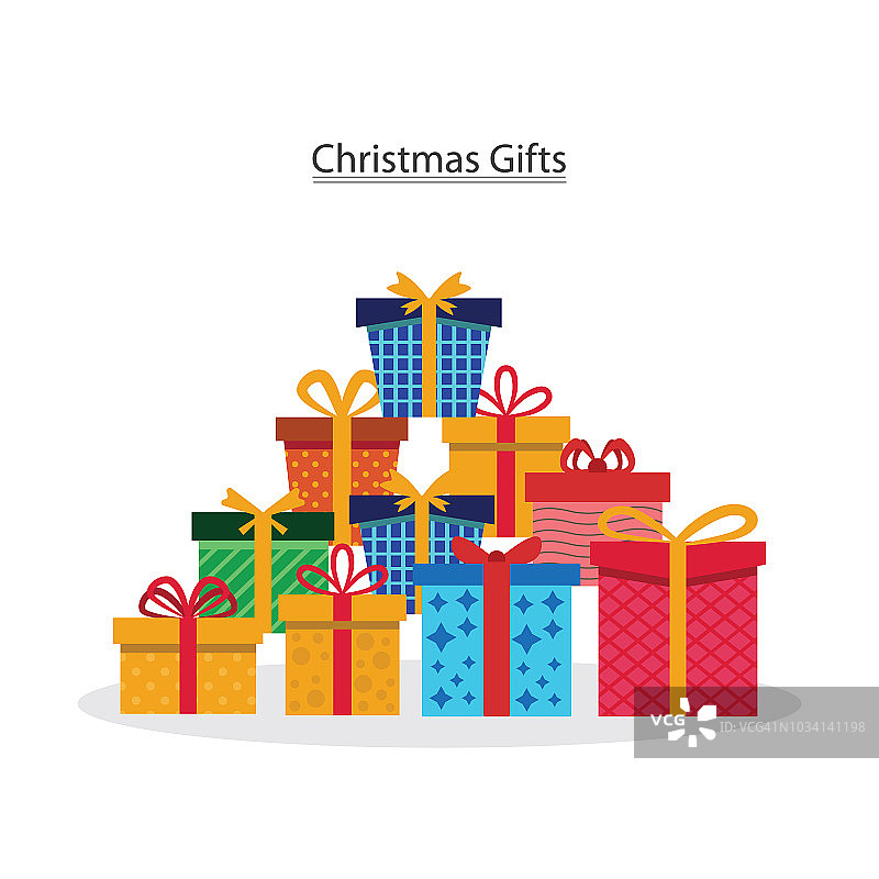 礼物盒。一套彩色礼物。矢量插图。——说明图片素材