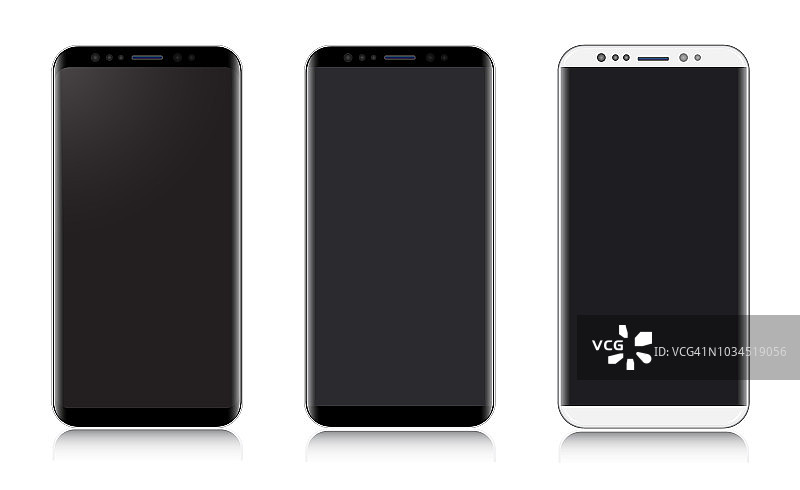 智能手机，手机黑色和银色的颜色，现实的矢量插图图片素材