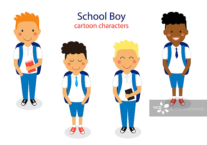 可爱的学校男孩角色孤立在白色背景图片素材