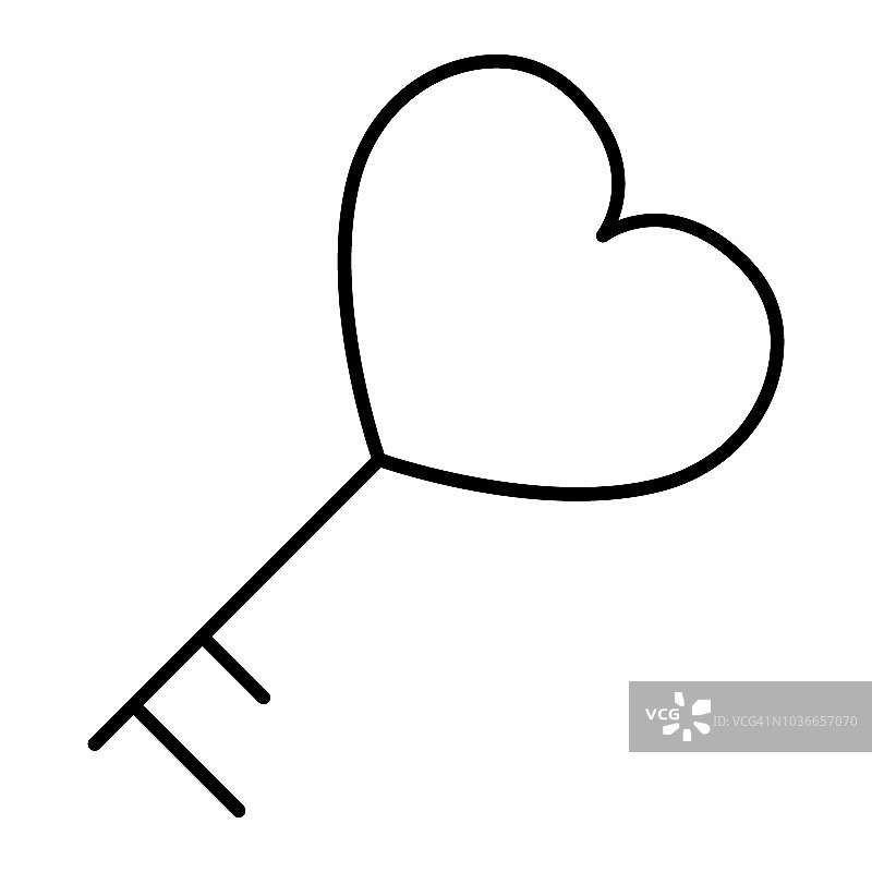 按键和心细线图标。心形状的关键矢量插图孤立在白色。爱键轮廓风格设计，专为网页和应用设计。Eps 10。图片素材