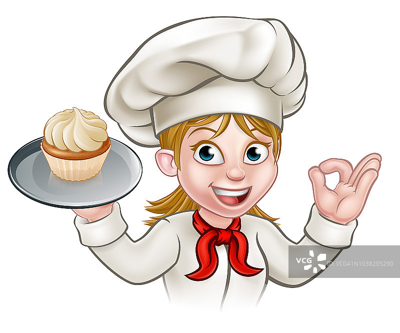 卡通女糕点师面包师制作纸杯蛋糕图片素材