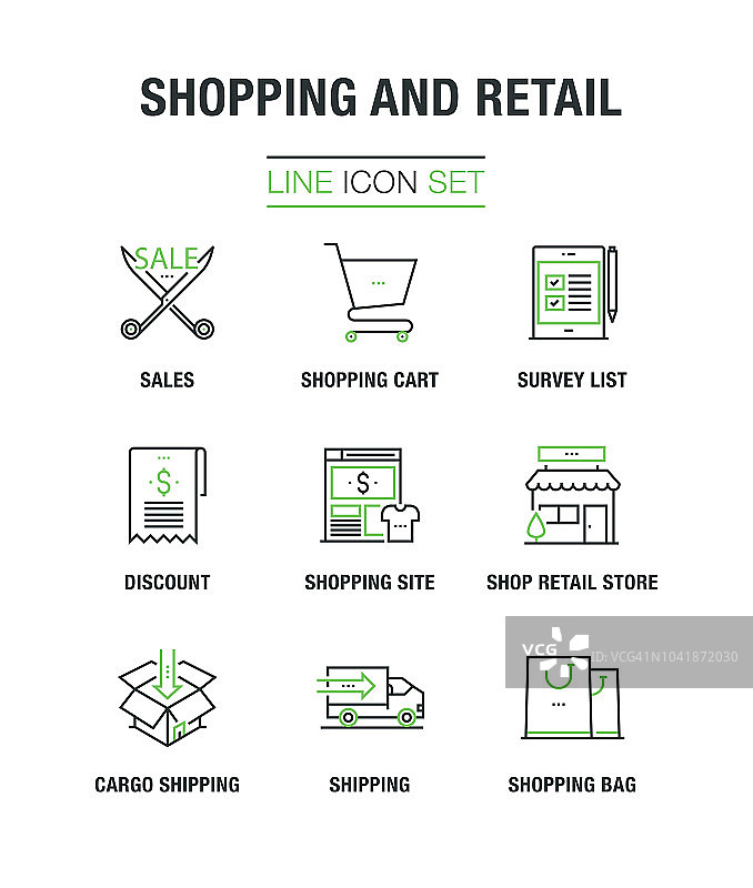 购物和零售线图标设置概念图片素材