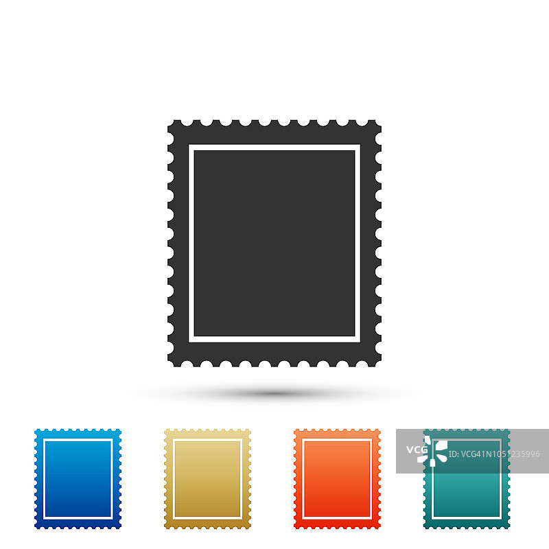 邮票图标孤立在白色背景上。在彩色图标中设置元素。平面设计。矢量图图片素材