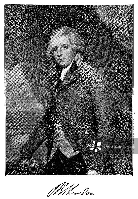 理查德·布林斯利·谢里丹(1751年10月30日- 1816年7月7日)是爱尔兰的讽刺作家、剧作家、诗人和伦敦皇家剧院的长期所有者图片素材