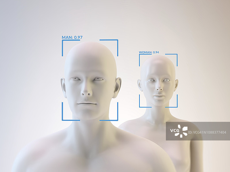 机器人和面部识别，插图图片素材