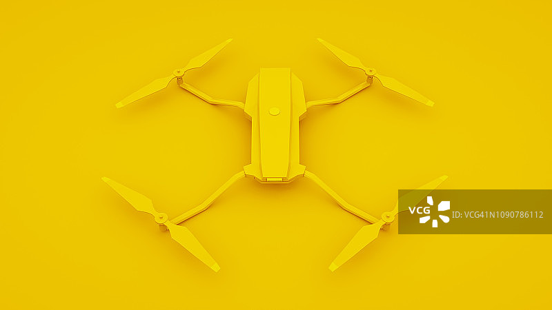 黄色无人机孤立，俯视图。3d插图图片素材