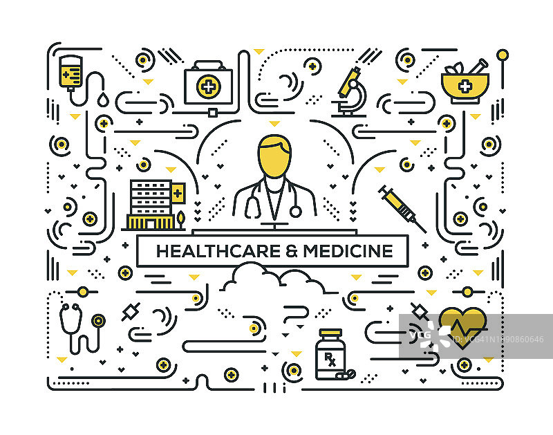 医疗保健和医药相关的线条图标图案设计图片素材