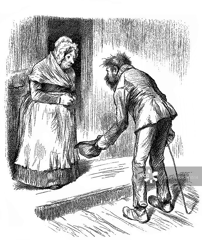 乞丐求援——1896年图片素材
