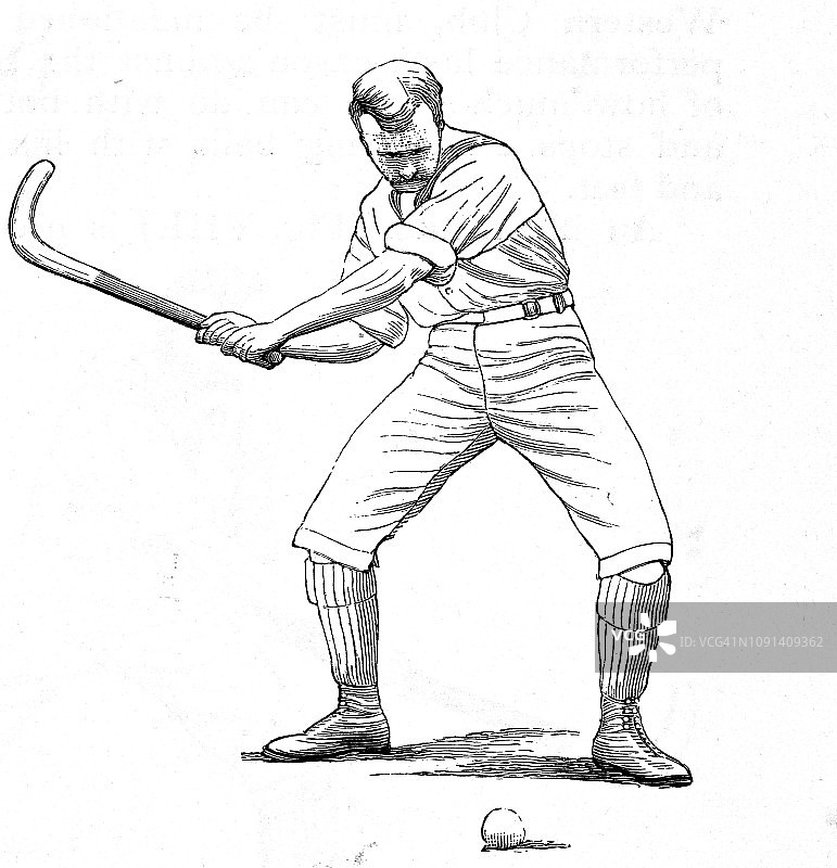 维多利亚时代的黑白版画各种男子曲棍球技术;减少;19世纪的体育和男人;1892年英语了图片素材