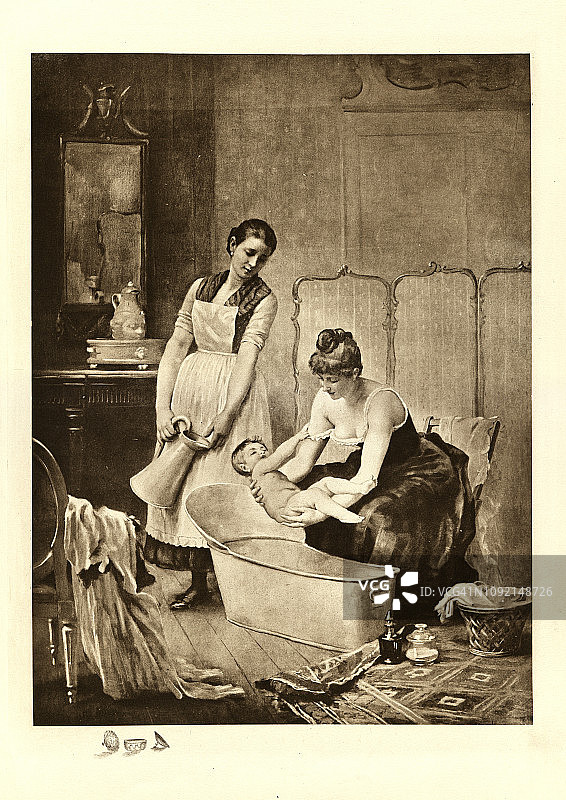 婴儿浴，弗雷德里克·杜福，19世纪图片素材