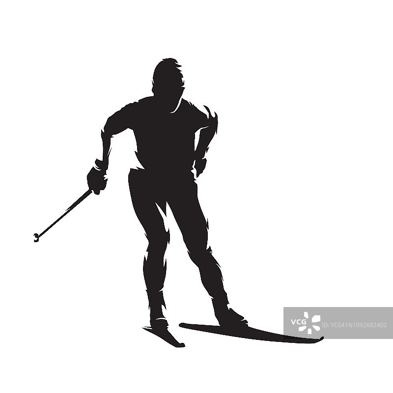 越野滑雪，北欧滑雪，孤立的矢量剪影。冬季运动图片素材
