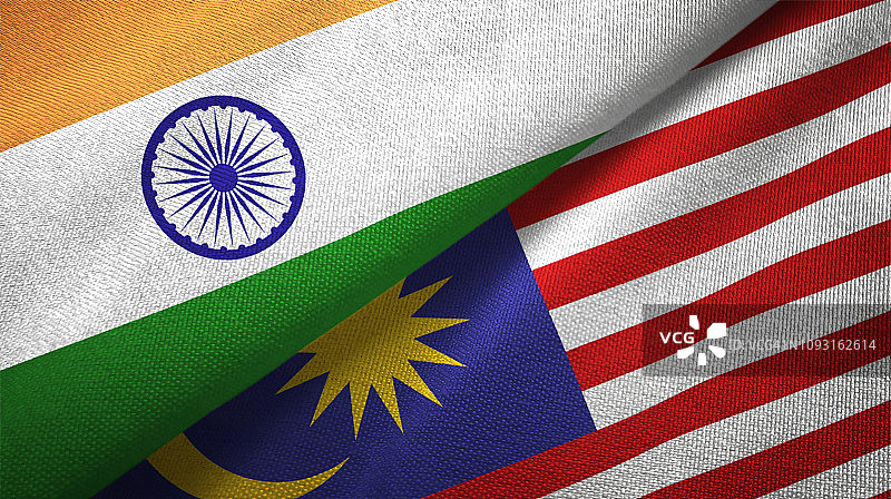 马来西亚和印度两国国旗一起织布织物纹理图片素材