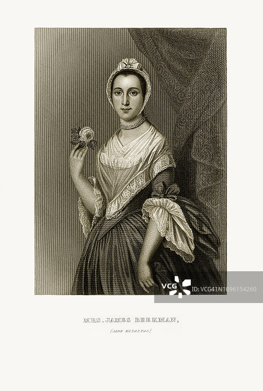 简·凯塔塔斯，詹姆斯·比克曼夫人，大约1780年的雕刻肖像图片素材