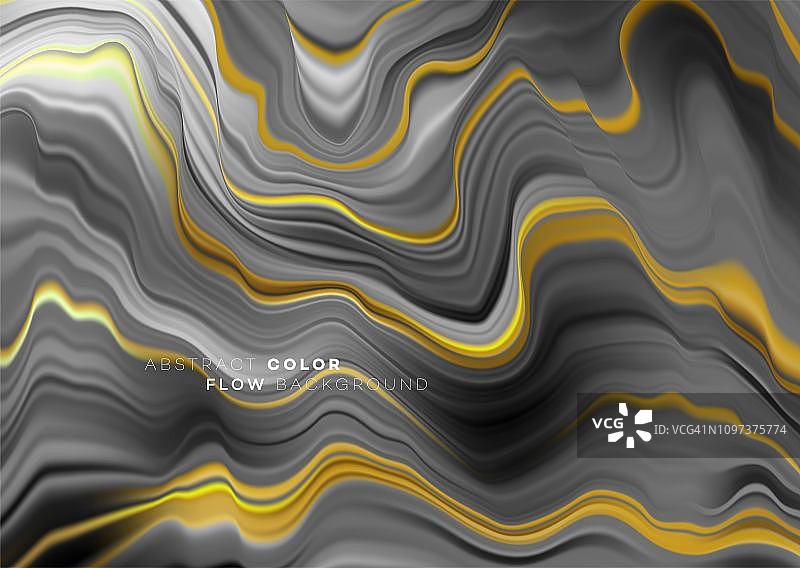 现代彩色流量海报。波浪液体形状在黑色背景。为您的设计项目进行美术设计。矢量图图片素材