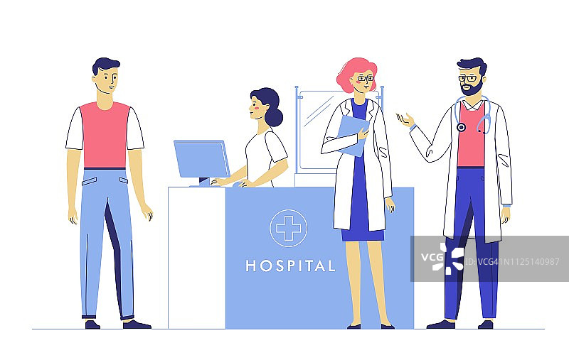 以医院大厅为背景的医生和病人的医学概念图片素材
